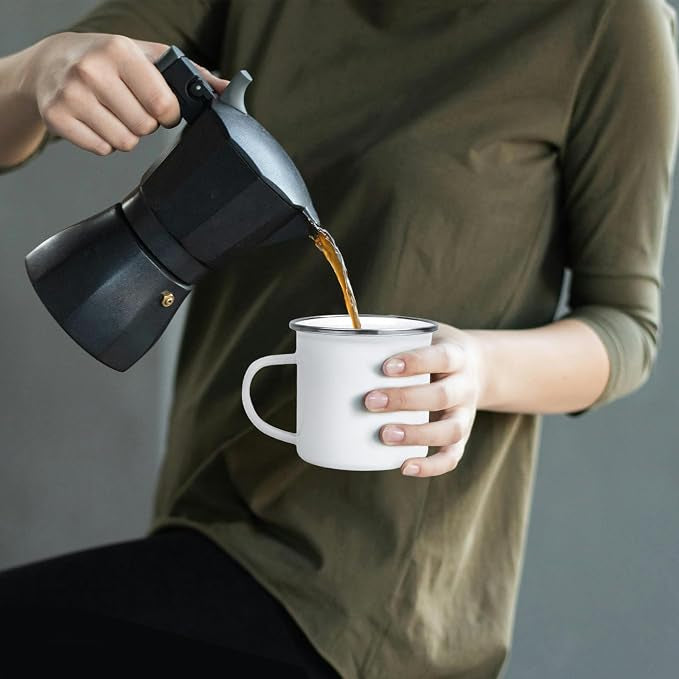 Enamel Mug Camping Outdoor Coffee Travel Metal Mug with Silver Rim