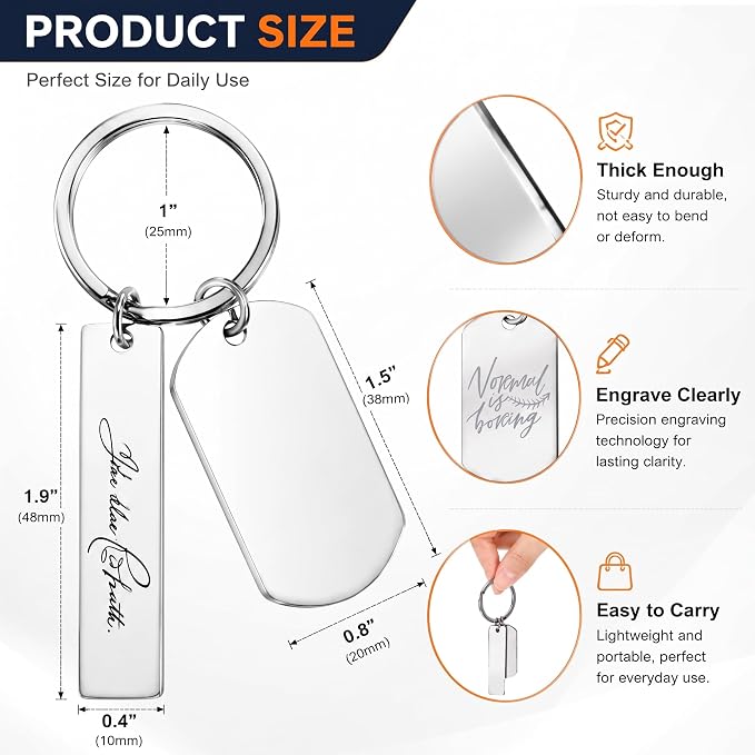 Engravable Metal Keychain Blanks, Stainless Steel